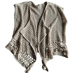 DB Oatmeal Crochet Waterfall Cardigan: Sleeveless